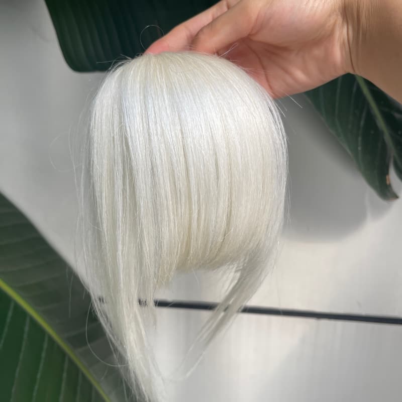 White human hair bangs and fringe hairpiece with face-framing sides for mature women