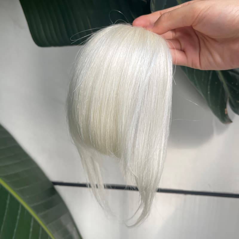 White human hair bangs and fringe hairpiece with face-framing sides for mature women