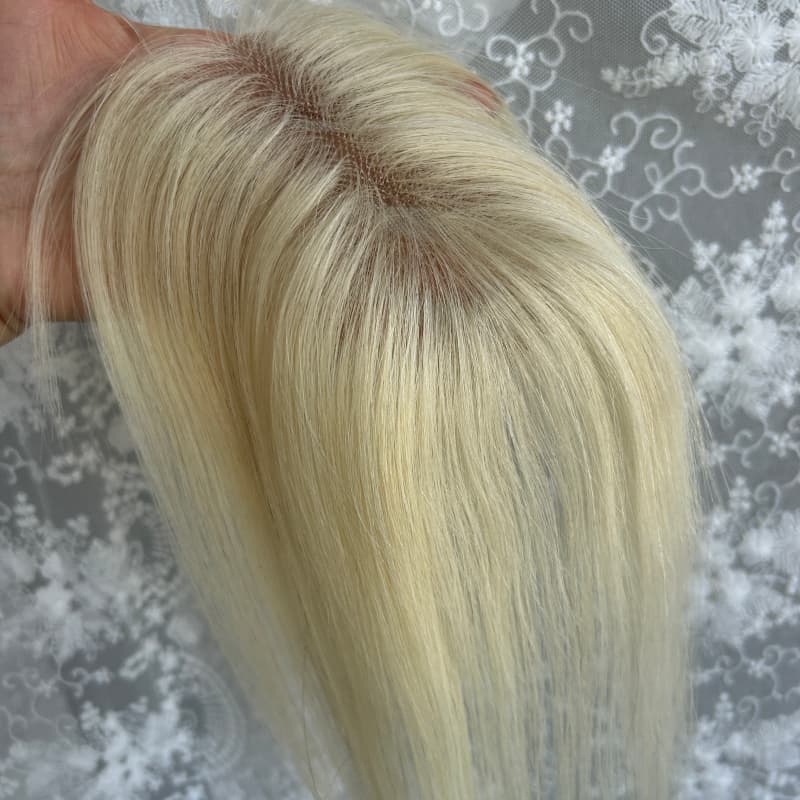 Ultra-thin lace human hair topper, 7x11 cm base, color #613, product photo 10