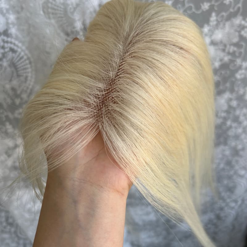 Ultra-thin lace human hair topper, 7x11 cm base, color #613, product photo 12