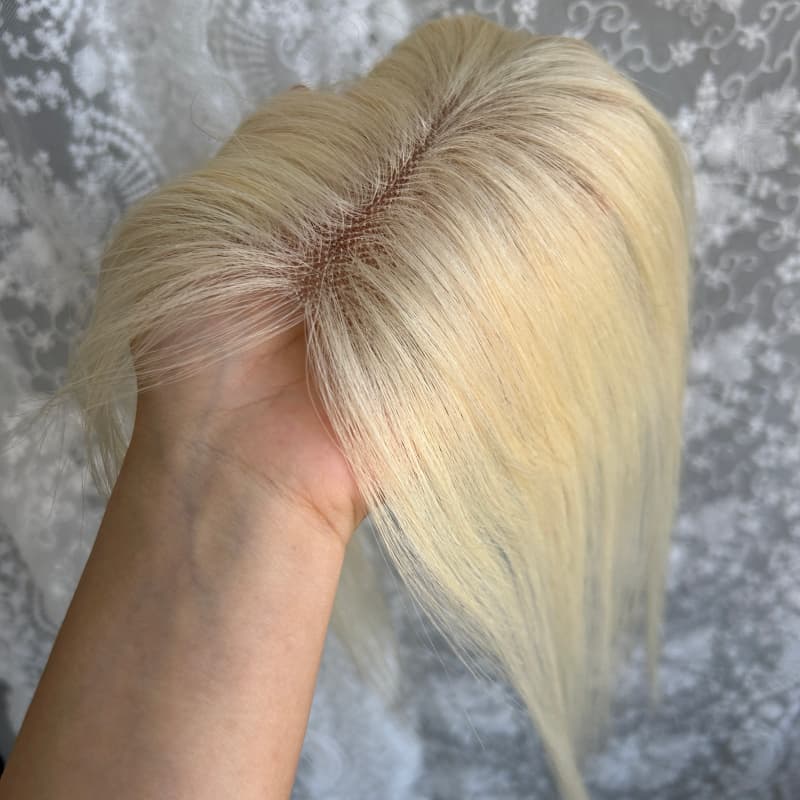 Ultra-thin lace human hair topper, 7x11 cm base, color #613, product photo 13