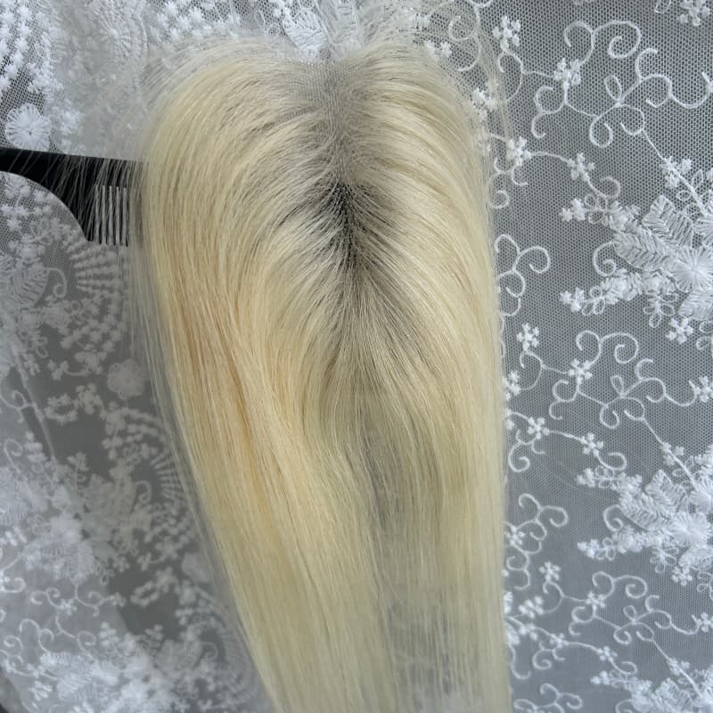 Ultra-thin lace human hair topper, 7x11 cm base, color #613, product photo 3