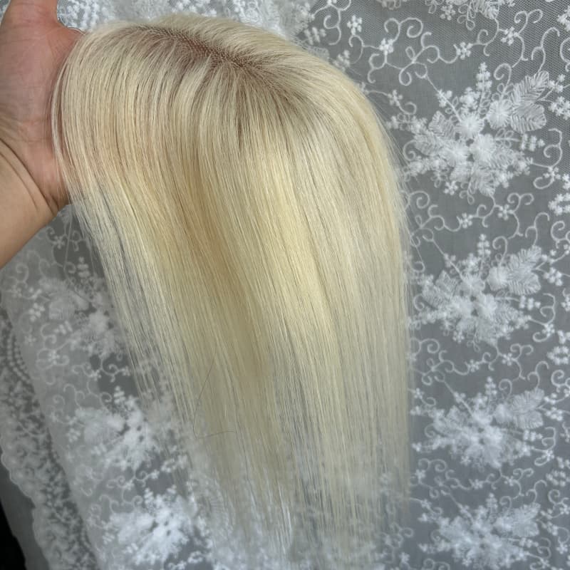 Ultra-thin lace human hair topper, 7x11 cm base, color #613, product photo 9