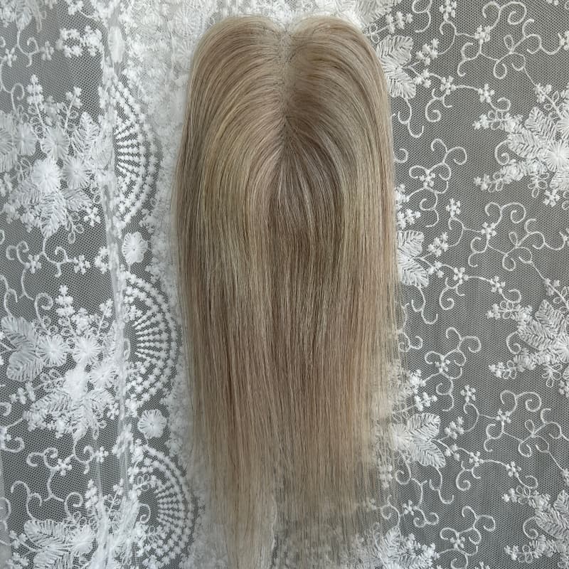 Ultra-thin lace human hair topper, 7x11 cm base, color ash gray, product photo 1