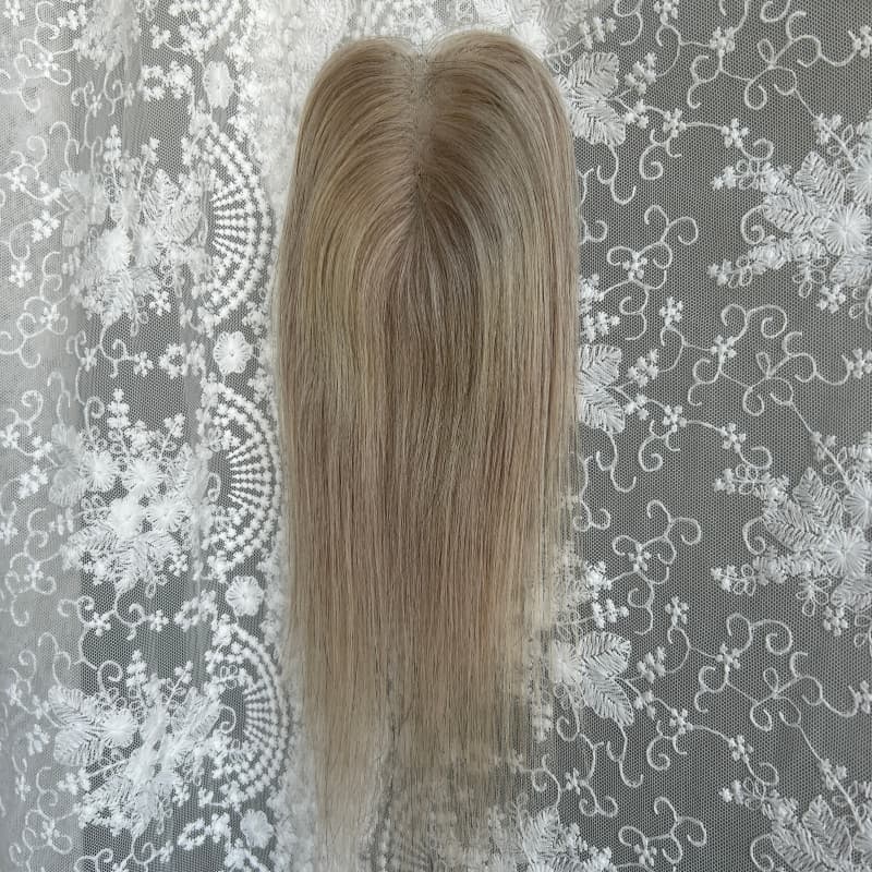 Ultra-thin lace human hair topper, 7x11 cm base, color ash gray, product photo 2