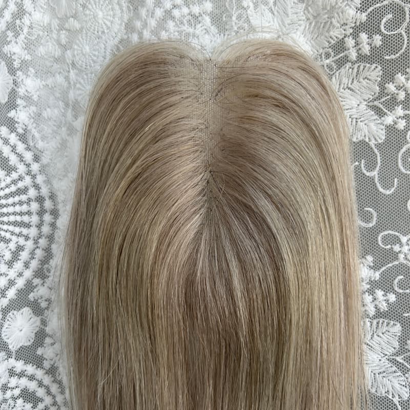 Ultra-thin lace human hair topper, 7x11 cm base, color ash gray, product photo 3