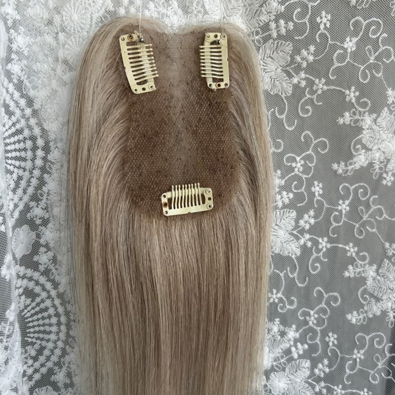 Ultra-thin lace human hair topper, 7x11 cm base, color ash gray, product photo 5