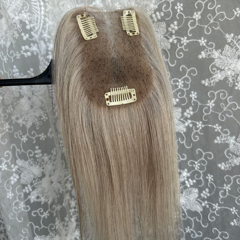 Ultra-thin lace human hair topper, 7x11 cm base, color ash gray, product photo 7