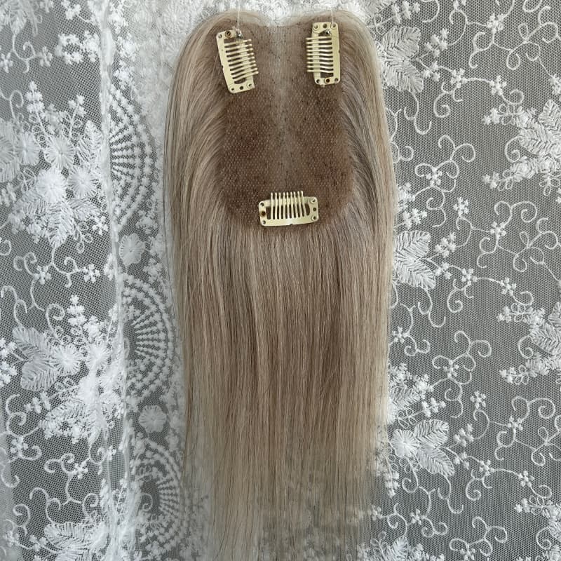 Ultra-thin lace human hair topper, 7x11 cm base, color ash gray, product photo 8