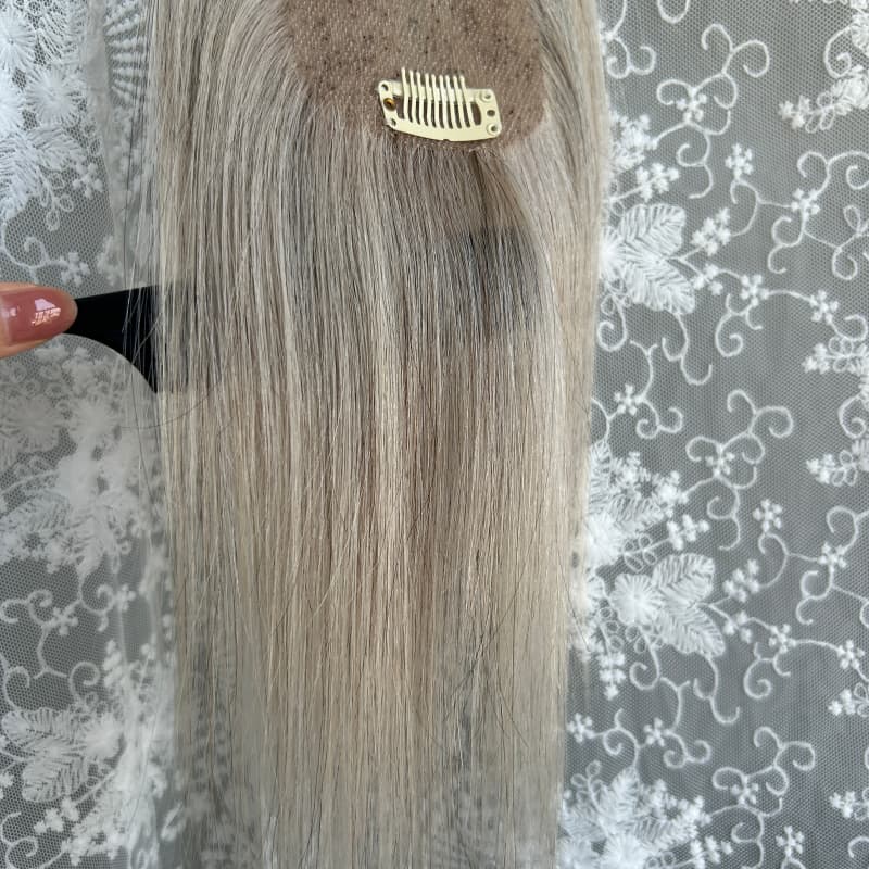Ultra-thin lace human hair topper, 7x11 cm base, color ash gray, product photo 9