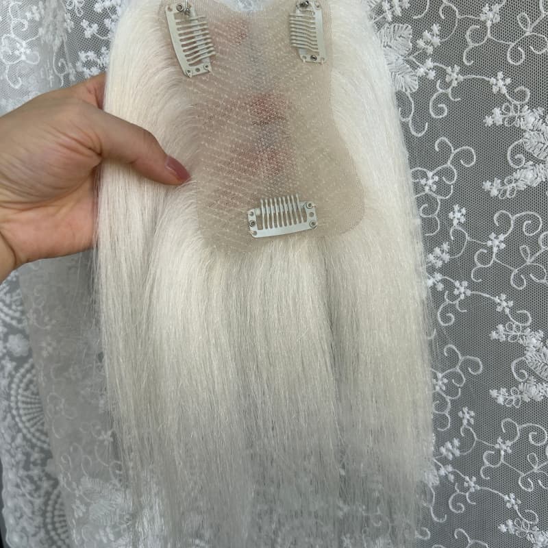 Ultra-thin lace human hair topper, 7x11 cm base, color white, product photo 6